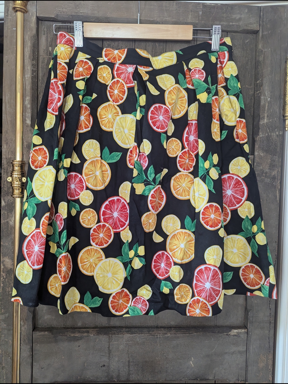 Black Citrus Print A-Line Skirt